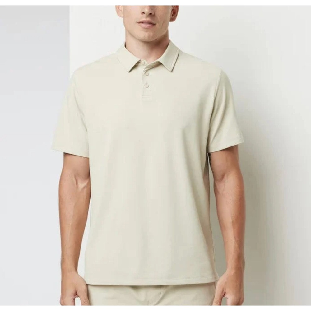 Vuori Mens Gamepoint Performance Pique Short Sleeve Polo Shirt Tan Beige, Large